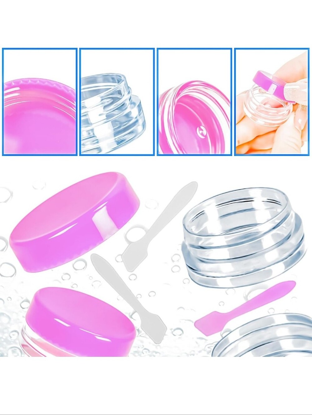Pink Travel Cosmetic Jars with Spatulas